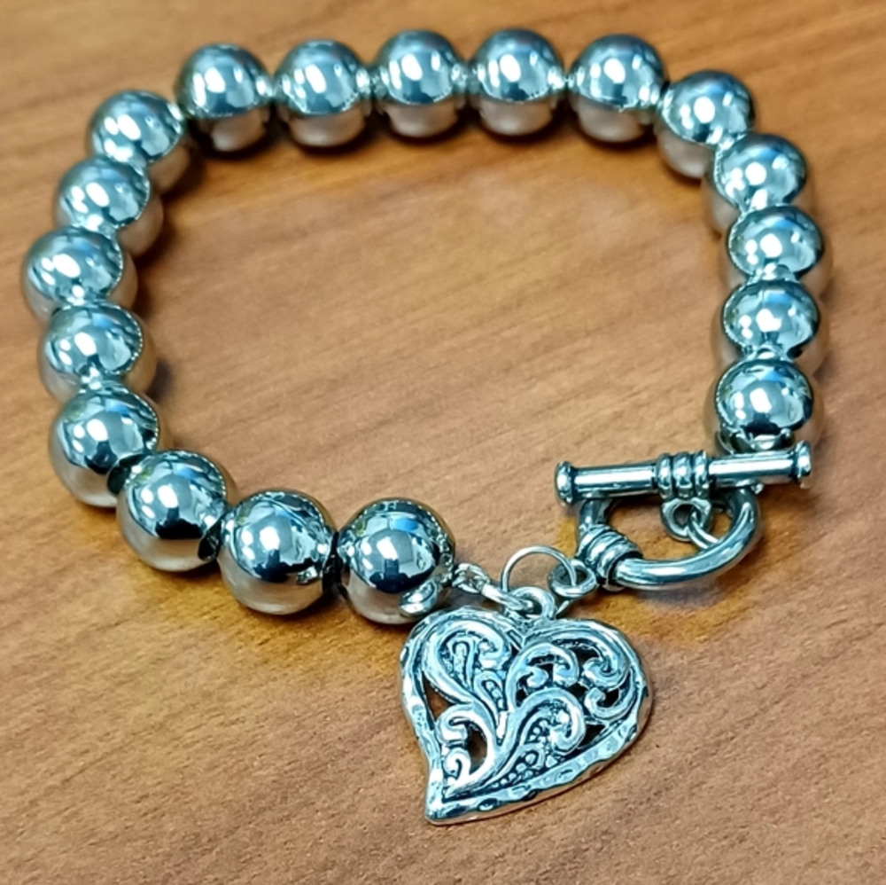 SILVER BALL BEAD CHARM BRACELET